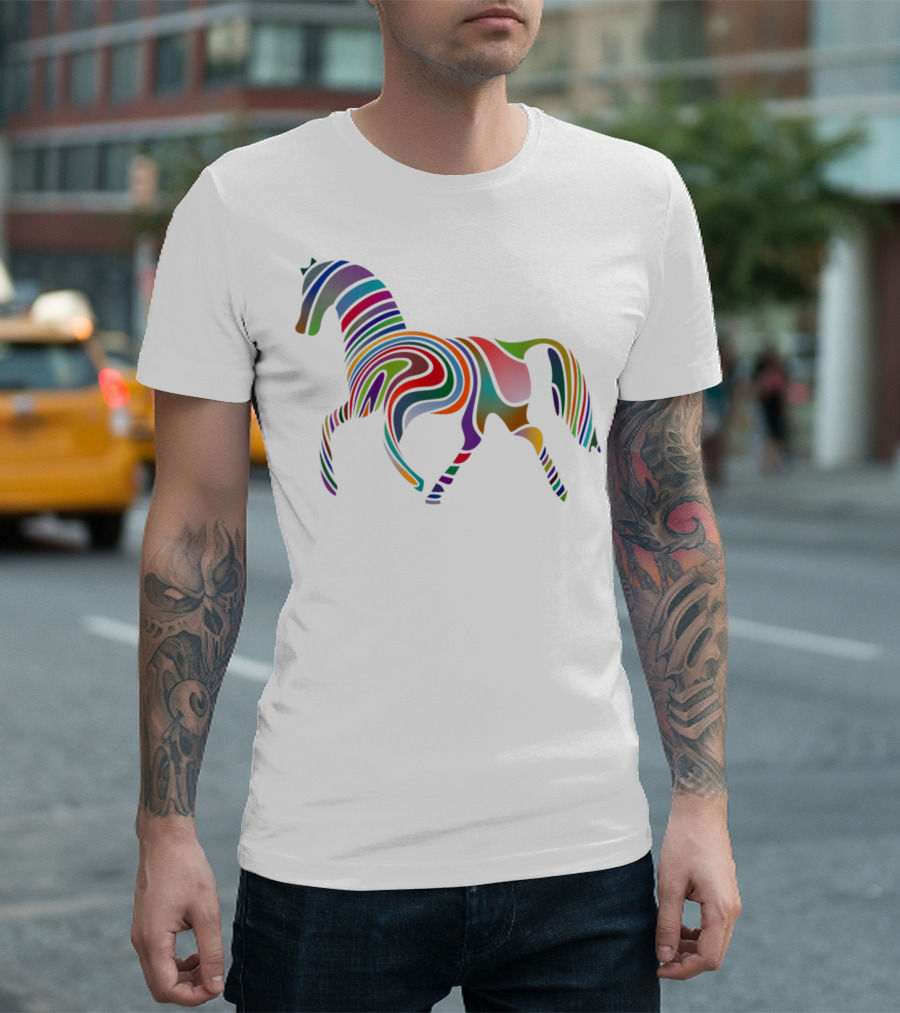 Dancing Rainbow Horse Groovy Psychedelic Stripes T-Shirt