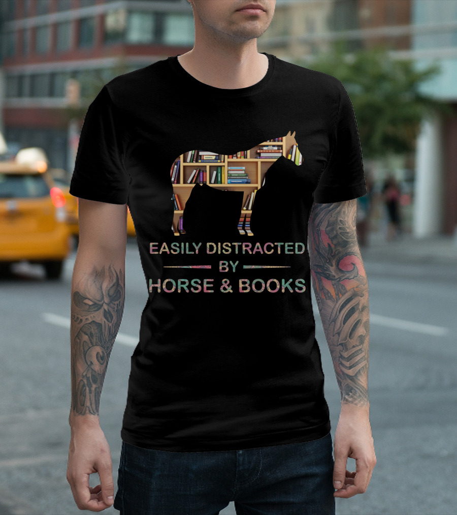 Easily Distracted By Horse and Books T-Shirt