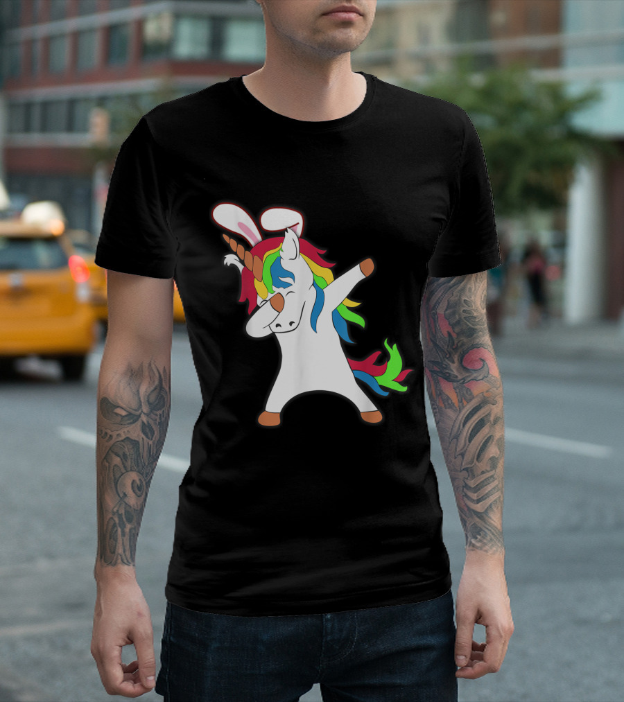 Easter Bunny Dabbing Unicorn with Rabbit Ears T-Shirt
