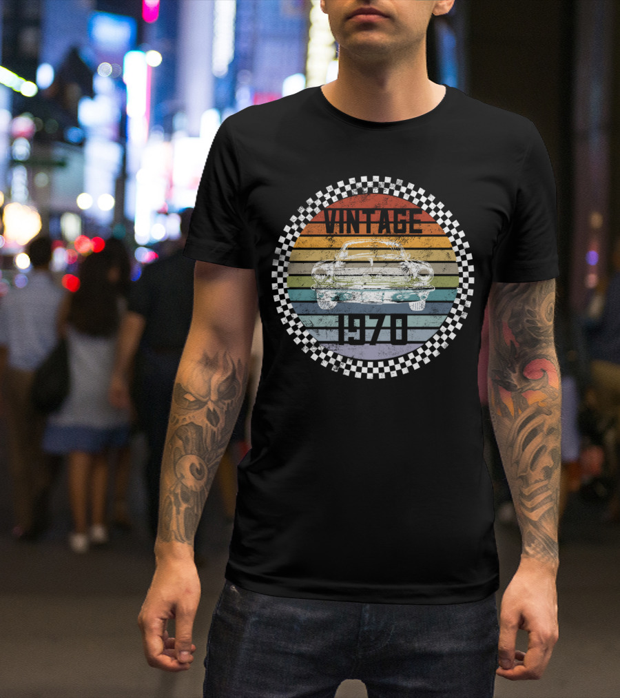 Vintage 1973 50 Year Old Birthday Classic Car Retro Rainbow Stripes T-Shirt