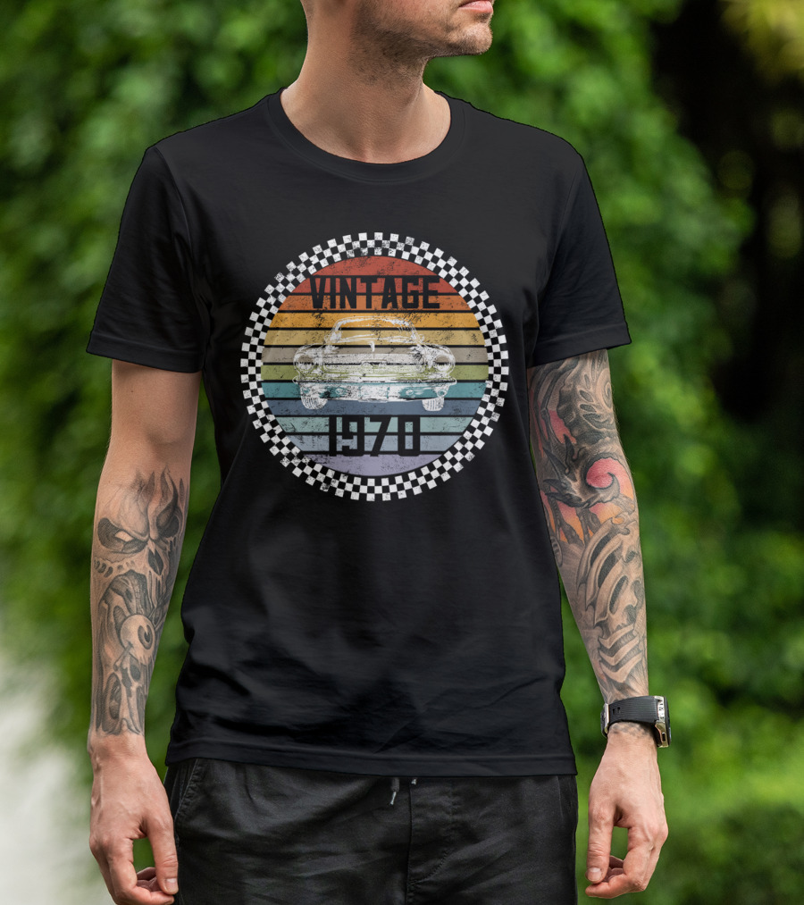 Vintage 1973 50 Year Old Birthday Classic Car Retro Rainbow Stripes T-Shirt