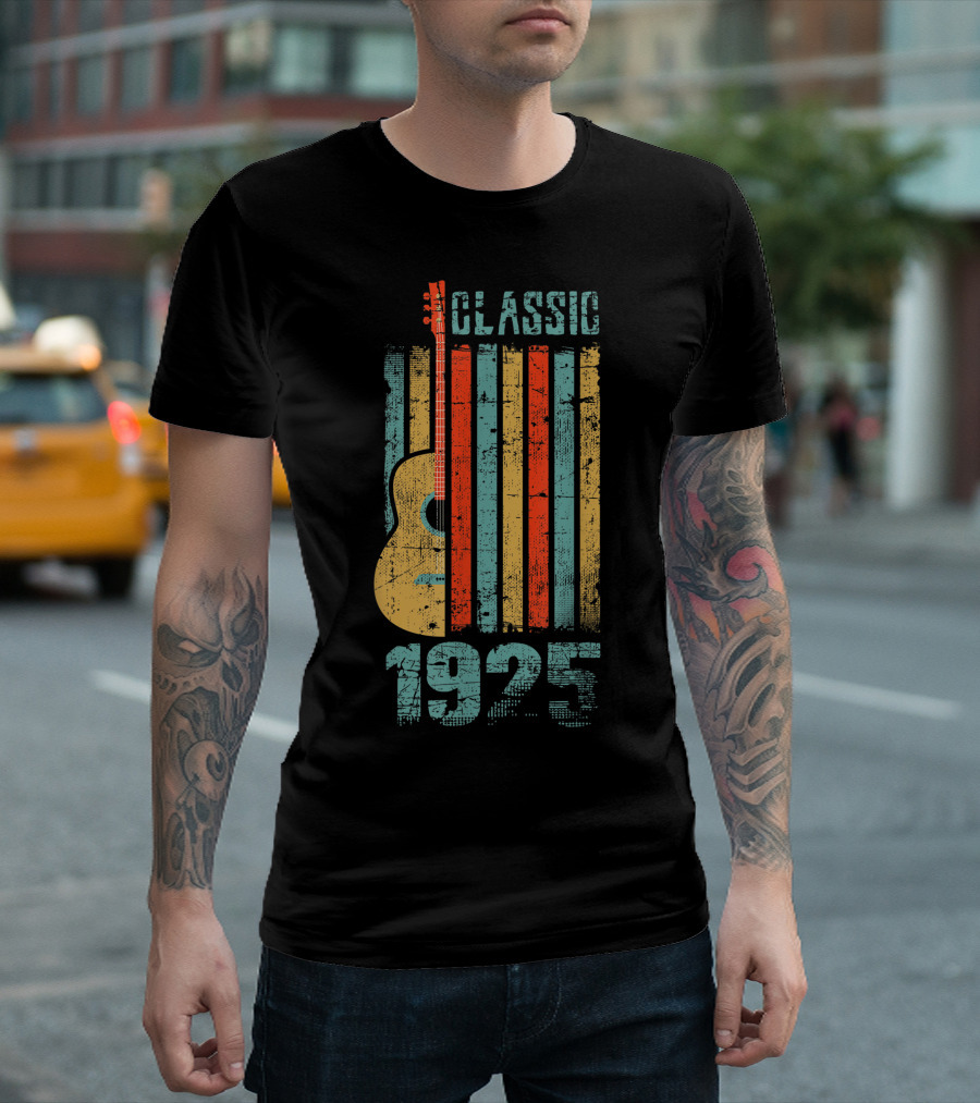 Classic 1925 Guitar Music Vintage Stripes T-Shirt