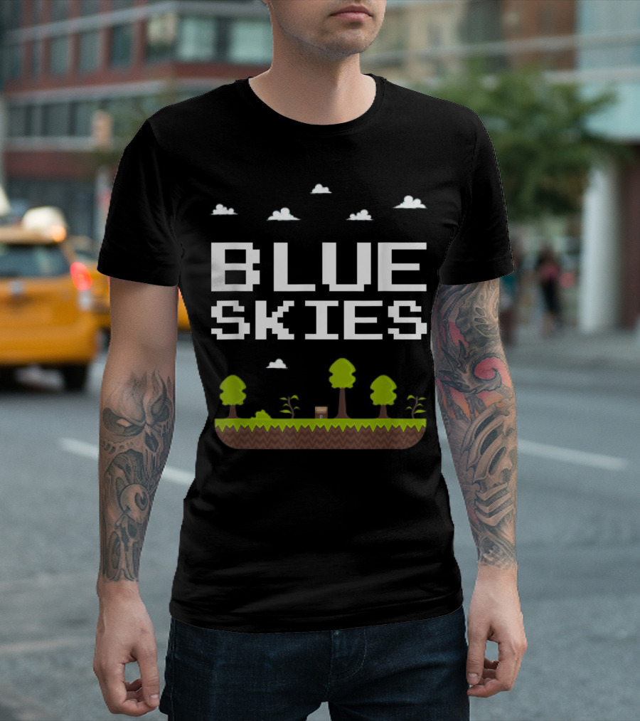 Blue Skies Classic Video Games Gamer Pixelated Trees Landscape T-Shirt