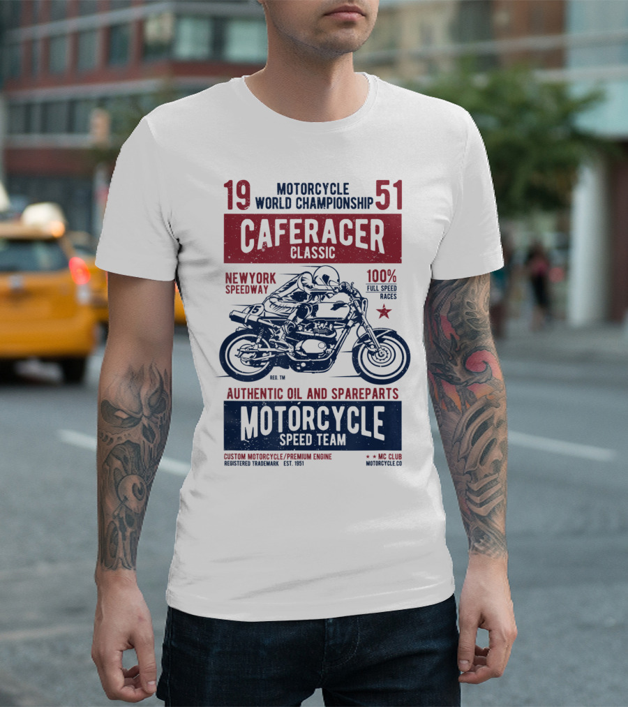 1951 Motorcycle World Championship Cafe Racer Classic New York Speedway Authentic Oil And Spareparts Speed Team T-Shirt