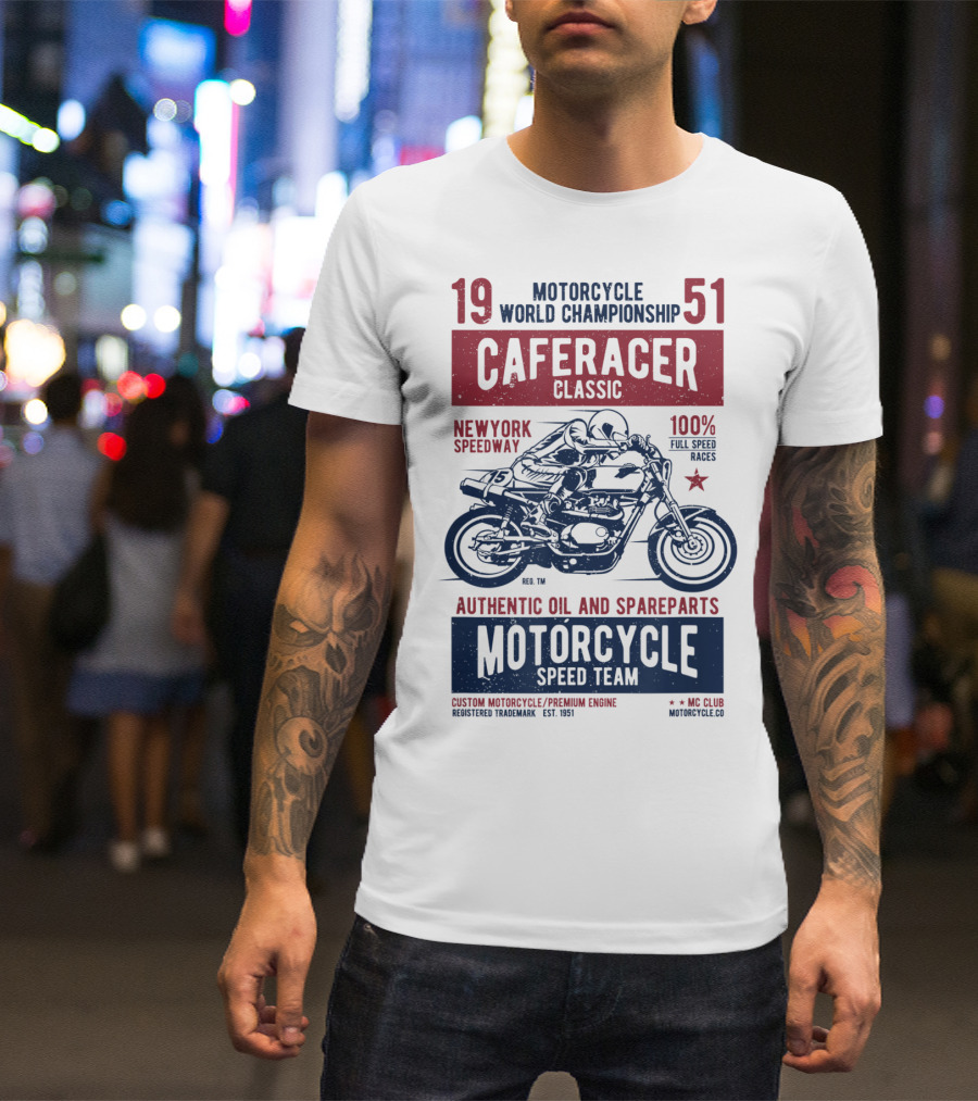 1951 Motorcycle World Championship Cafe Racer Classic New York Speedway Authentic Oil And Spareparts Speed Team T-Shirt
