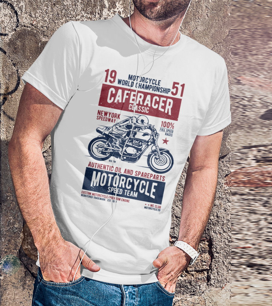 1951 Motorcycle World Championship Cafe Racer Classic New York Speedway Authentic Oil And Spareparts Speed Team T-Shirt