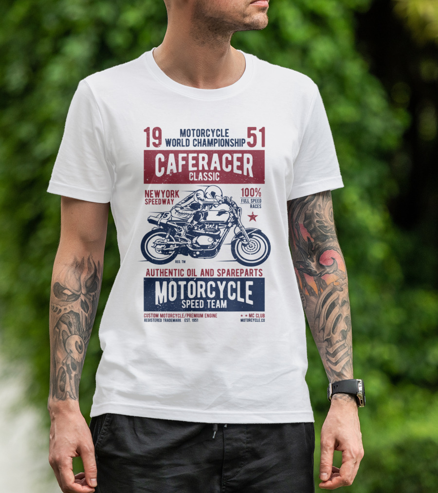 1951 Motorcycle World Championship Cafe Racer Classic New York Speedway Authentic Oil And Spareparts Speed Team T-Shirt