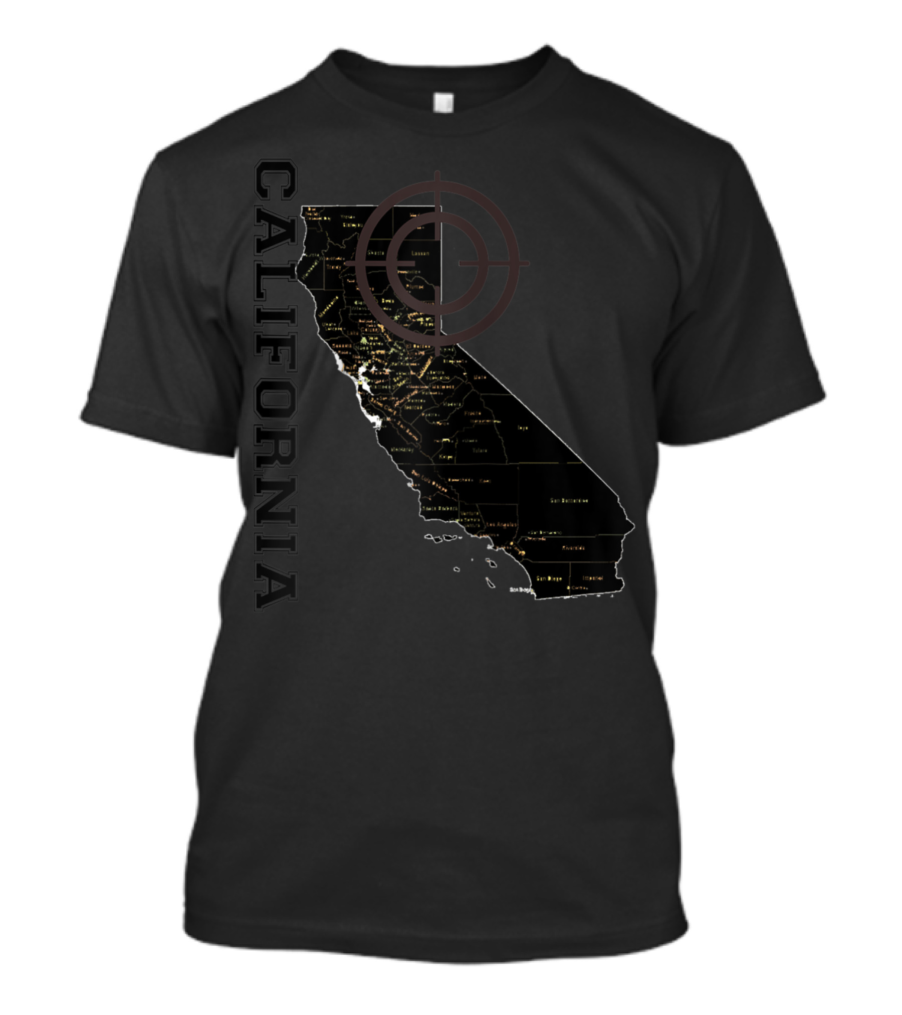 California Maps Classic Fun Black X0 State Outline With Target T-Shirt