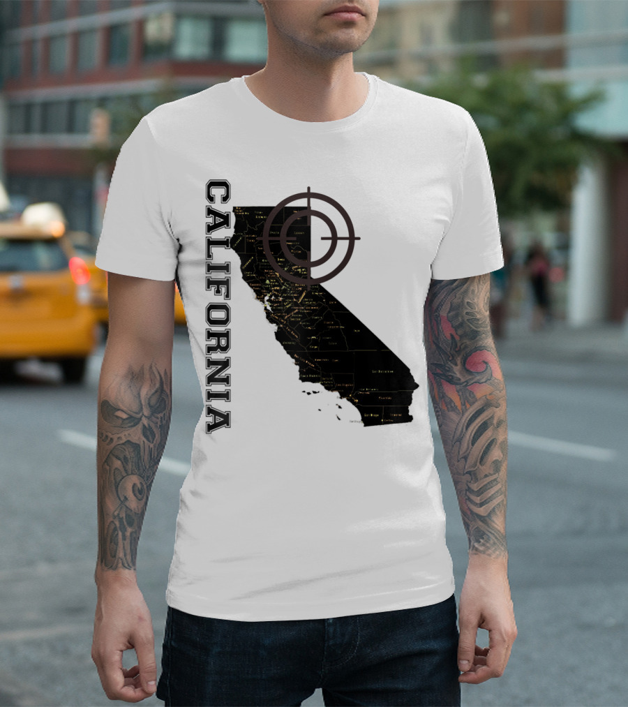 California Maps Classic Fun Black X0 State Outline with Target T-Shirt
