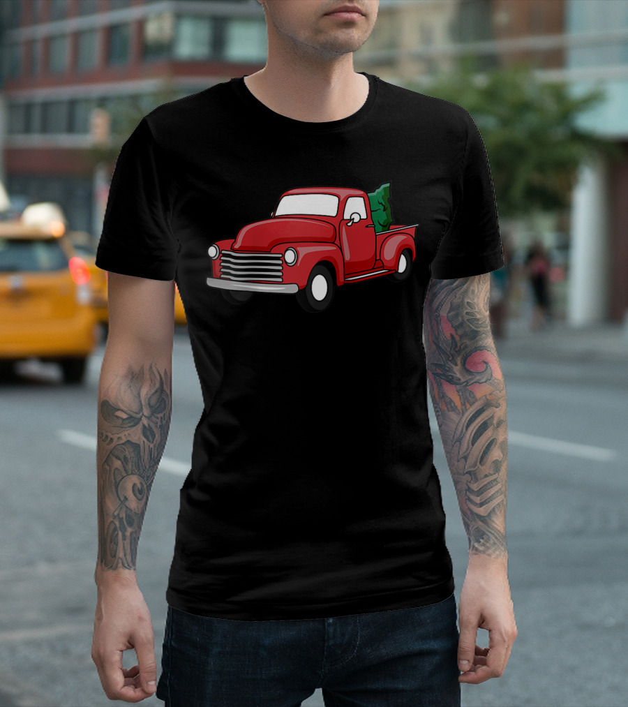 Christmas Holiday Red Classic Truck with Evergreen Tree T-Shirt