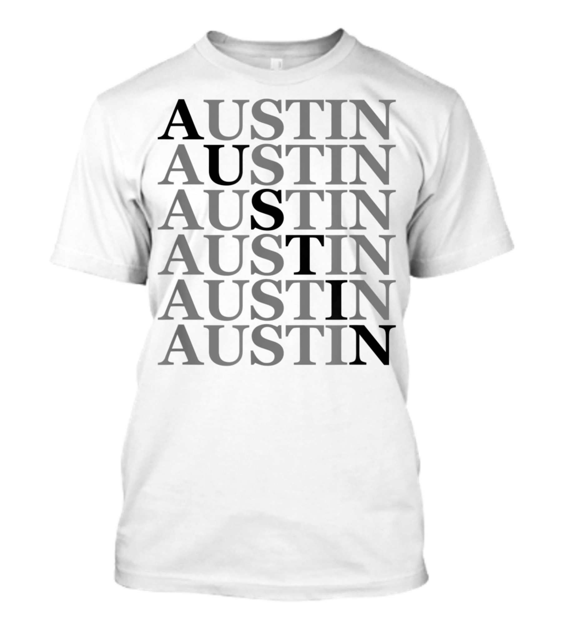 Austin Repeated Text Grey Black Pattern Texas Classic T-Shirt