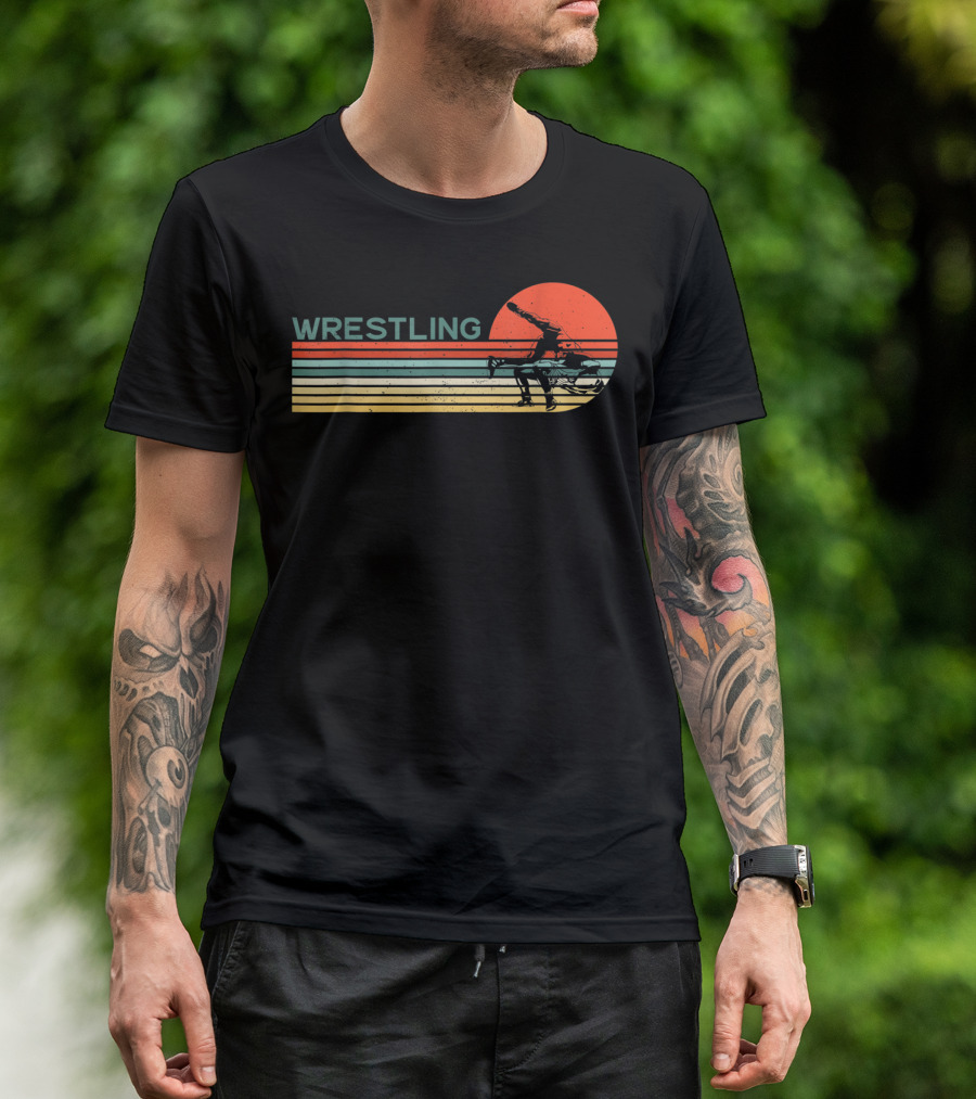 Wrestling Sunset Silhouette Retro Style Classic Catch Birthday T-Shirt