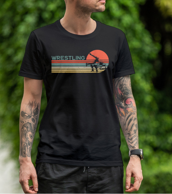 Wrestling Sunset Silhouette Retro Style Classic Catch Birthday T-Shirt