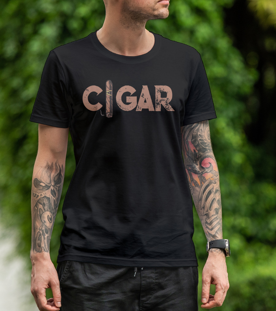Classic Cigar Smoker Bold Distressed Text With Cigar Image T-Shirt
