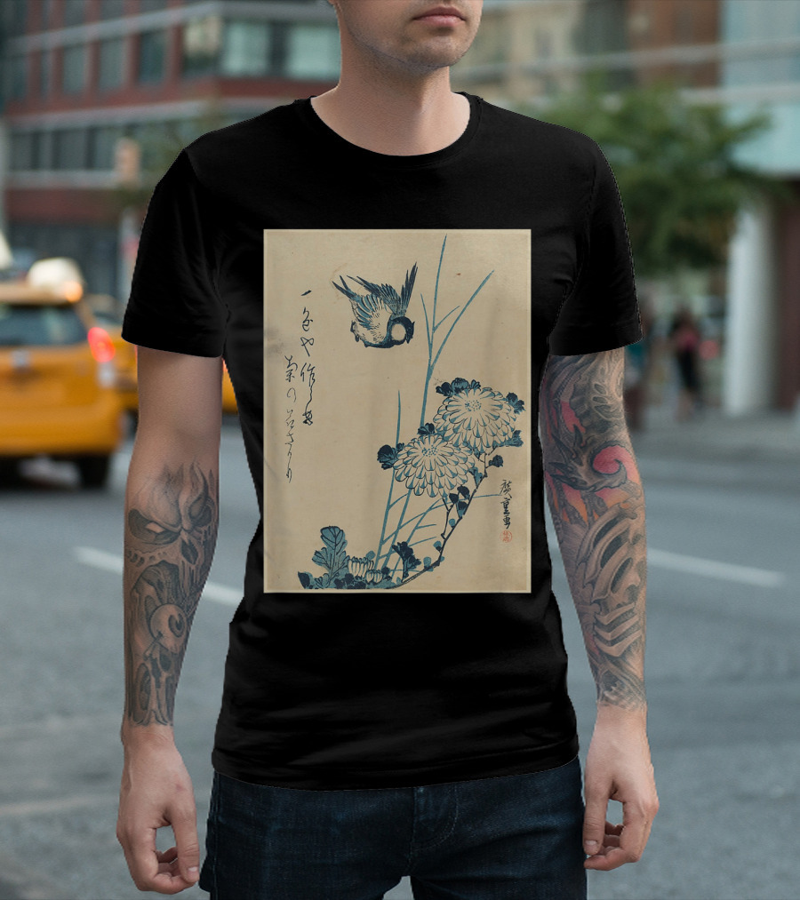 Classic Japanese Art Ukiyo-e Bird and Flowers Streetwear Aesthetic T-Shirt