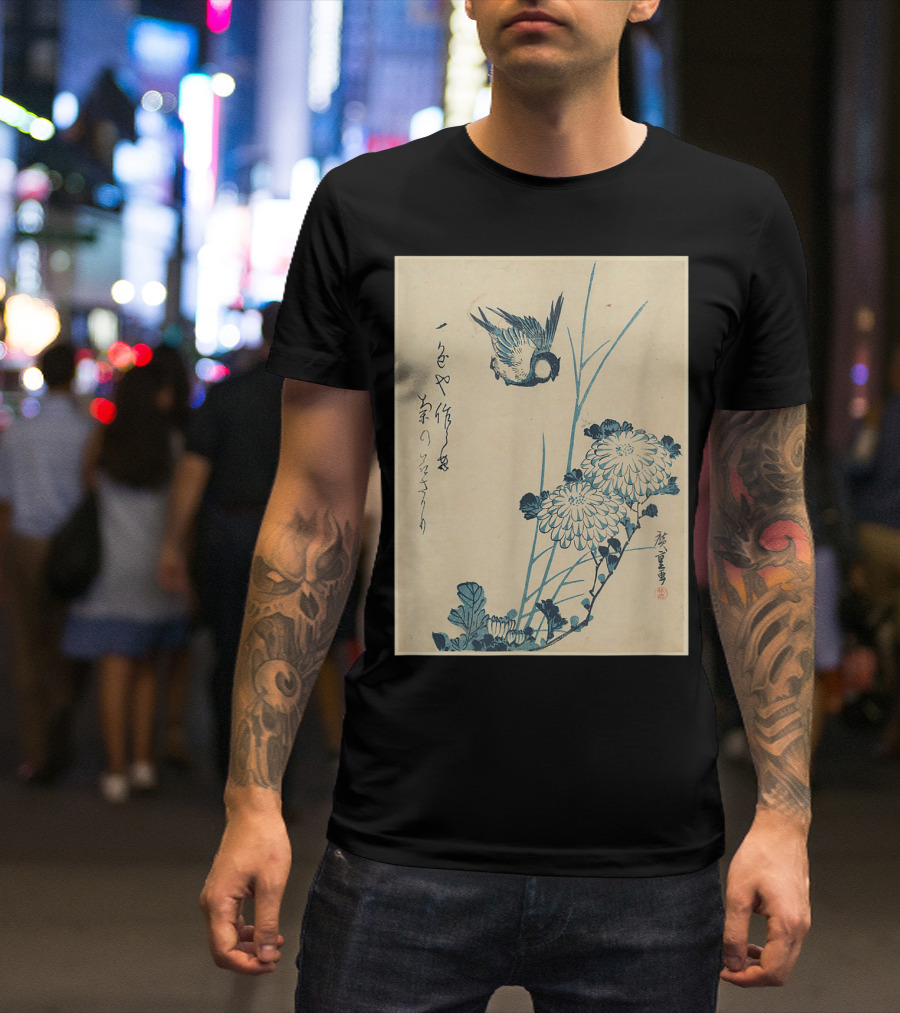 Classic Japanese Art Ukiyo-e Bird And Flowers Streetwear Aesthetic T-Shirt