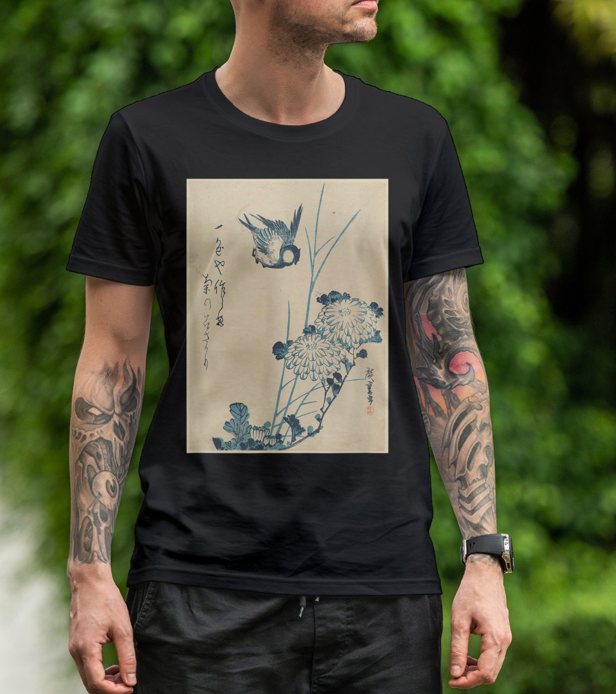 Classic Japanese Art Ukiyo-e Bird And Flowers Streetwear Aesthetic T-Shirt