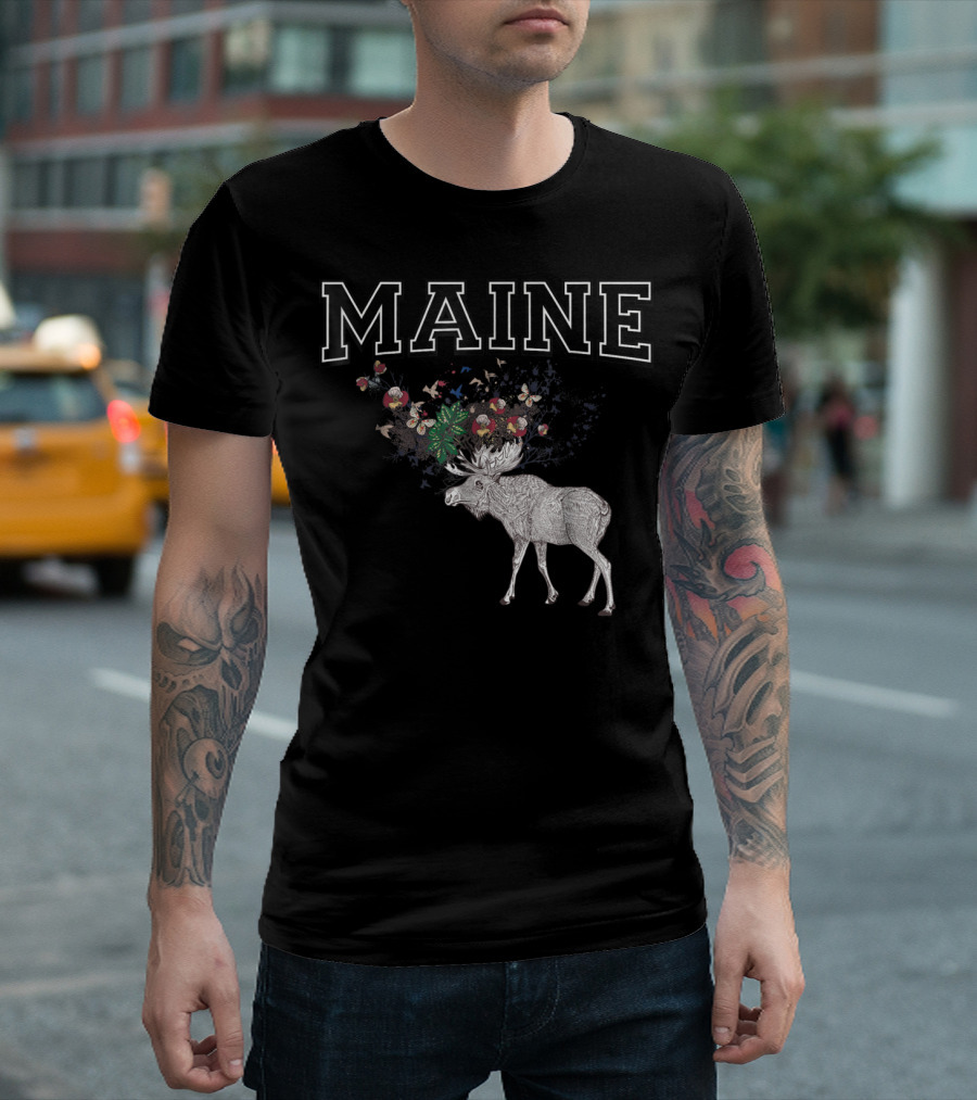 Maine Moose with Floral Antlers T-Shirt