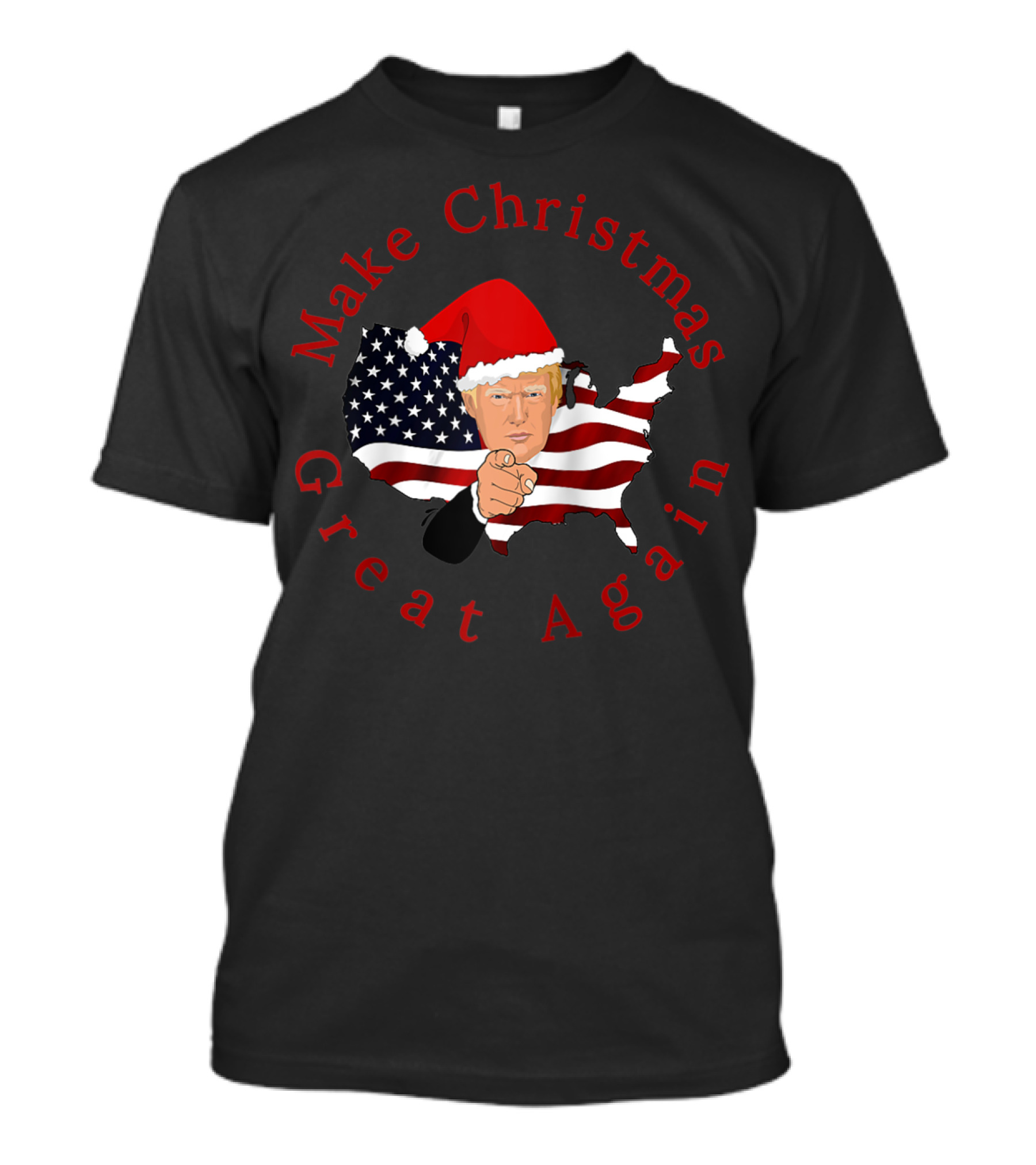 Make Christmas Great Again Trump Santa Hat USA Flag T-Shirt