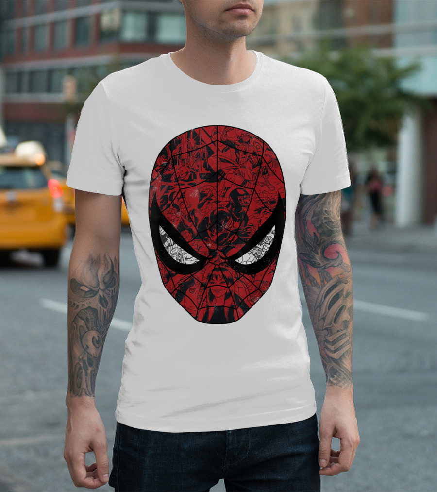Spiderman Mask Marvel Comic Collage T-Shirt