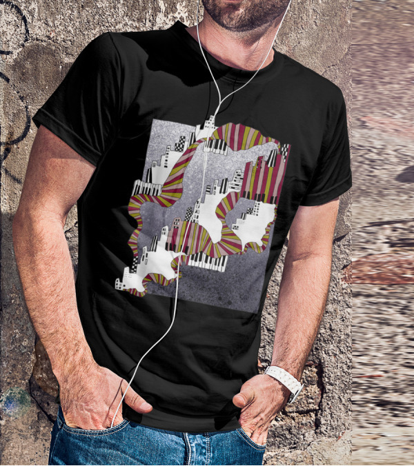 Mellow My Man Cityscape With 90s Hip Hop Piano Keys And Vibrant Stripes T-Shirt