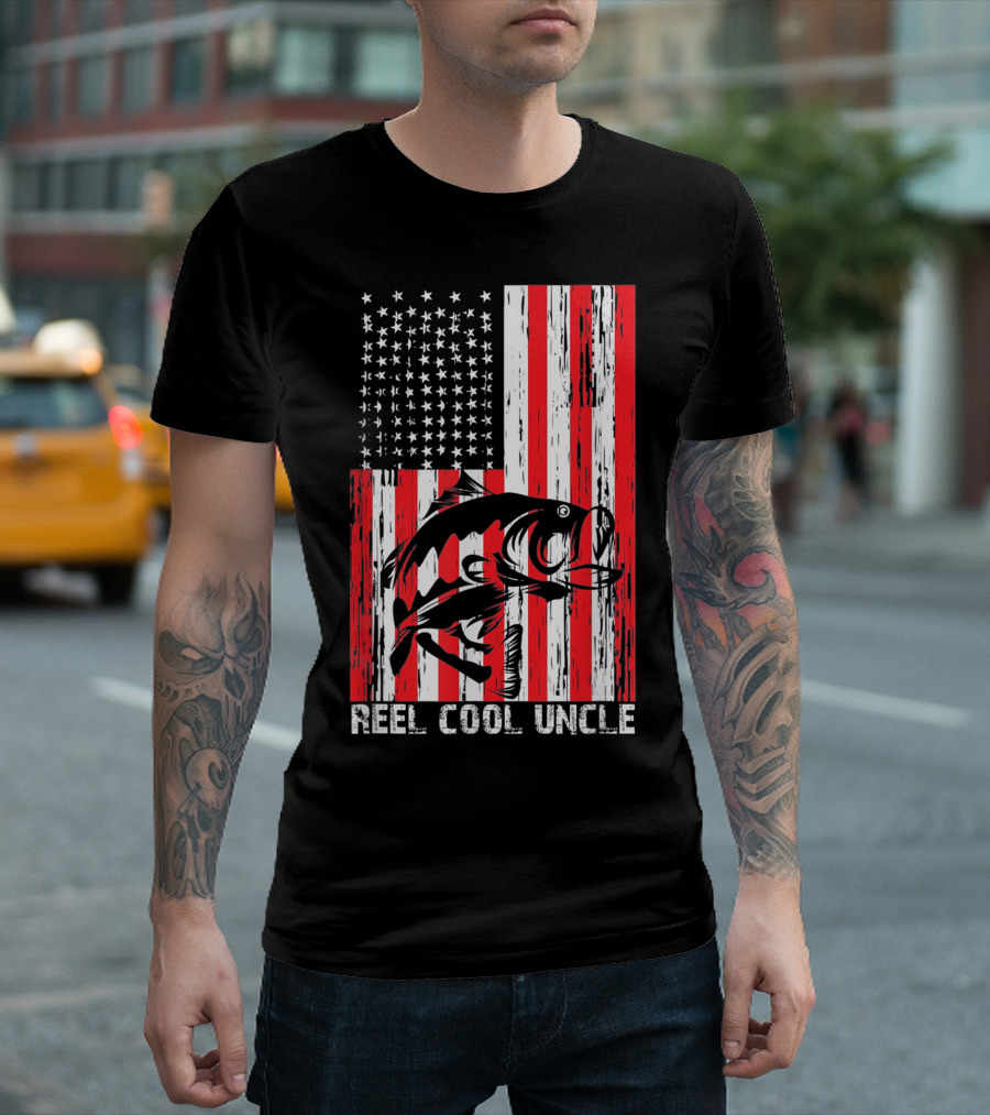 Reel Cool Uncle Vintage Fisherman American Flag T-Shirt