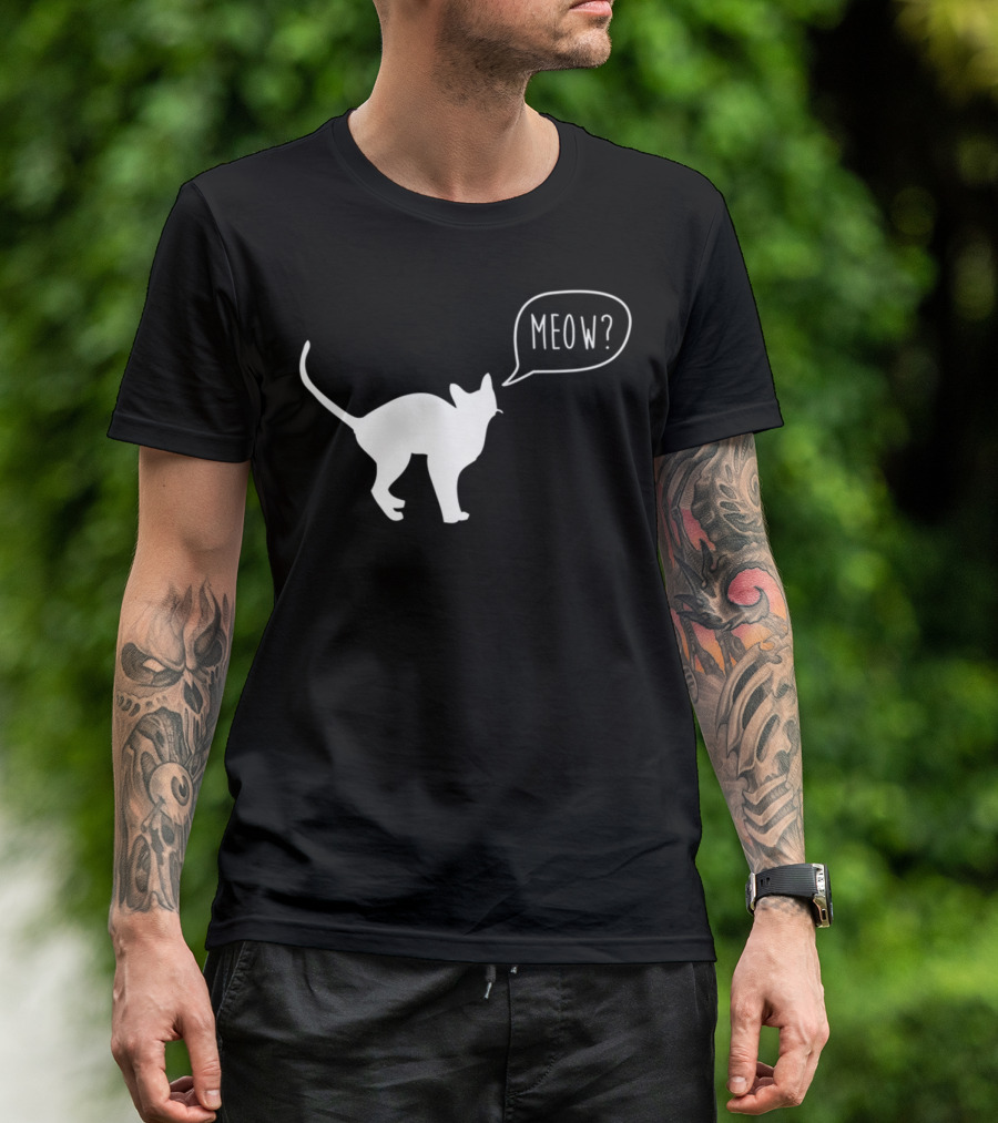Meow Cat Illustration Cool Silhouette With Speech Bubble T-Shirt
