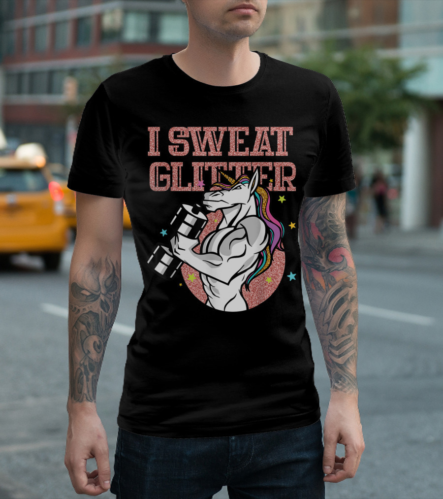 Muscular Unicorn Lifting Dumbbell I Sweat Glitter T-Shirt