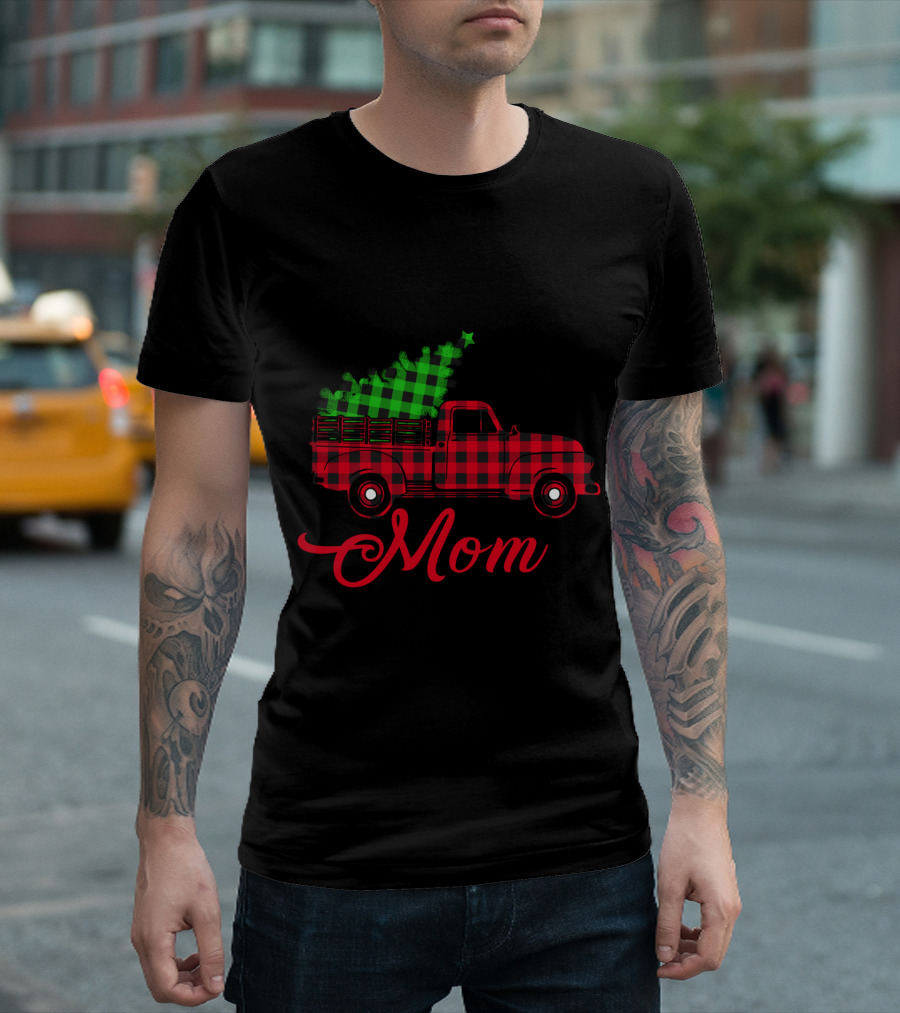 My Greatest Blessings Call Me Mom Red Plaid Truck with Christmas Tree T-Shirt