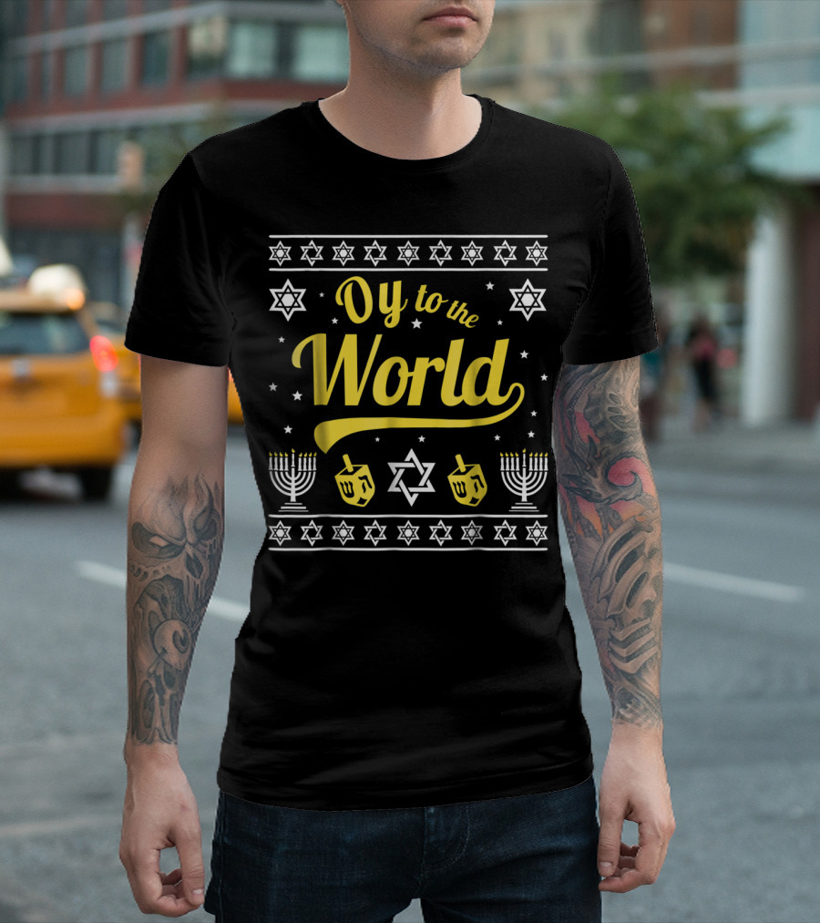 Oy to the World Hanukkah Menorah Star Dreidel T-Shirt