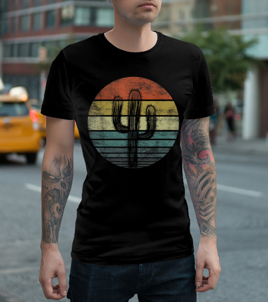 Retro Saguaro Cactus Sunset Stripes Cactaceae Vintage Vibes T-Shirt