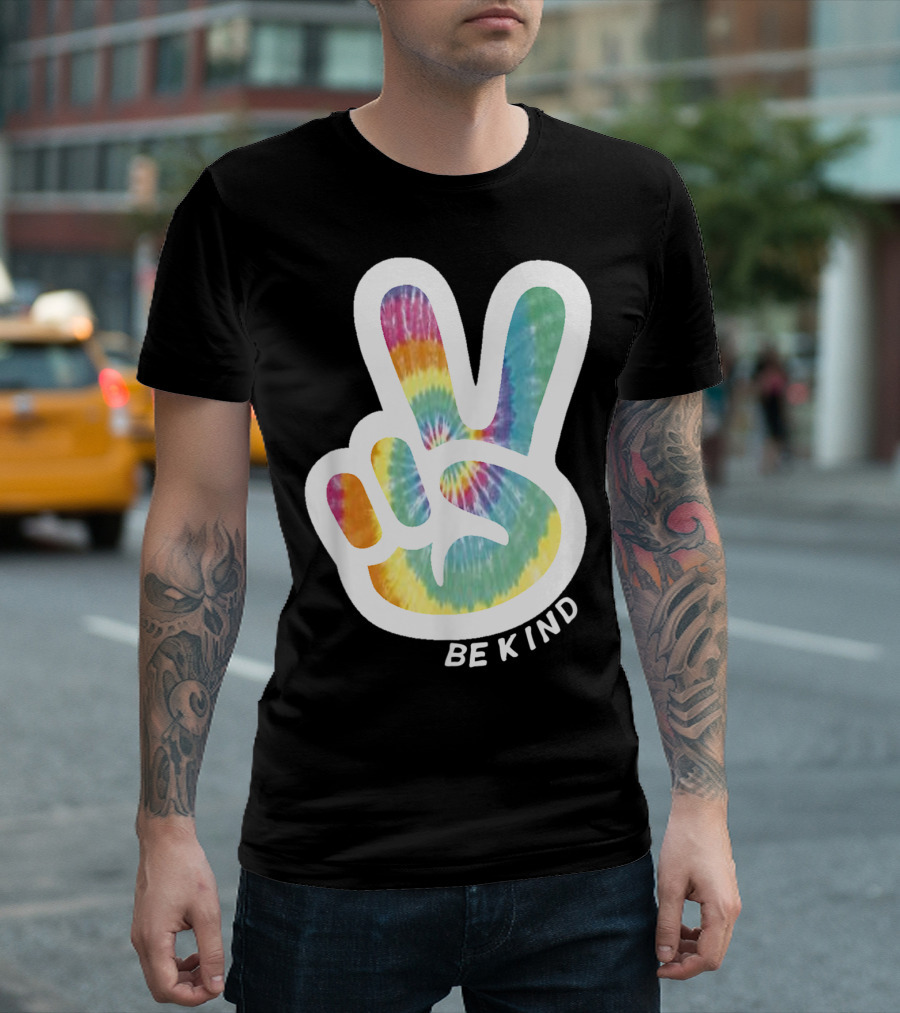 Retro Tie Dye Peace Sign Be Kind Peace Love Vibrant Colors T-Shirt