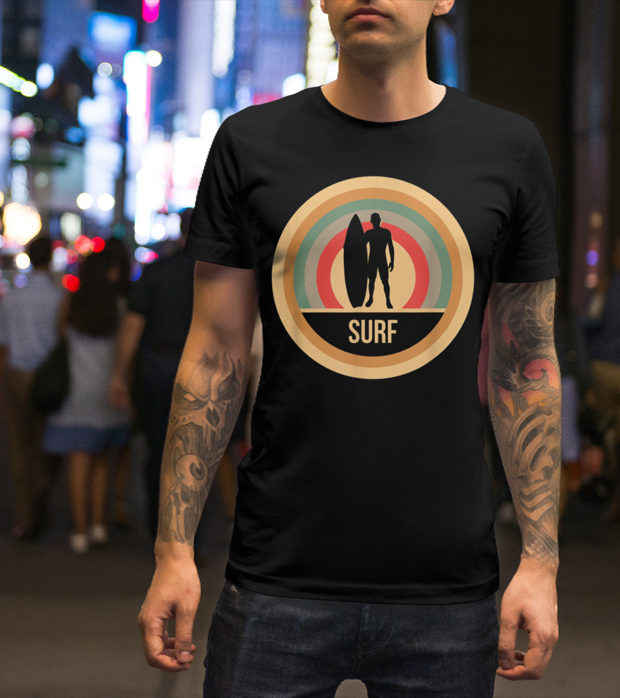 Surf Retro Vintage Surfers Rainbow Circle T-Shirt