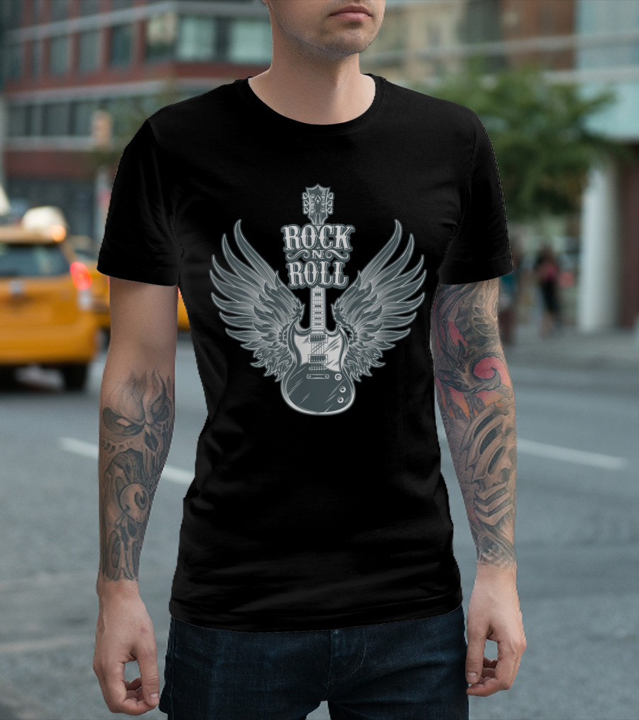 Rock N Roll Angel Wings Guitar Player T-Shirt