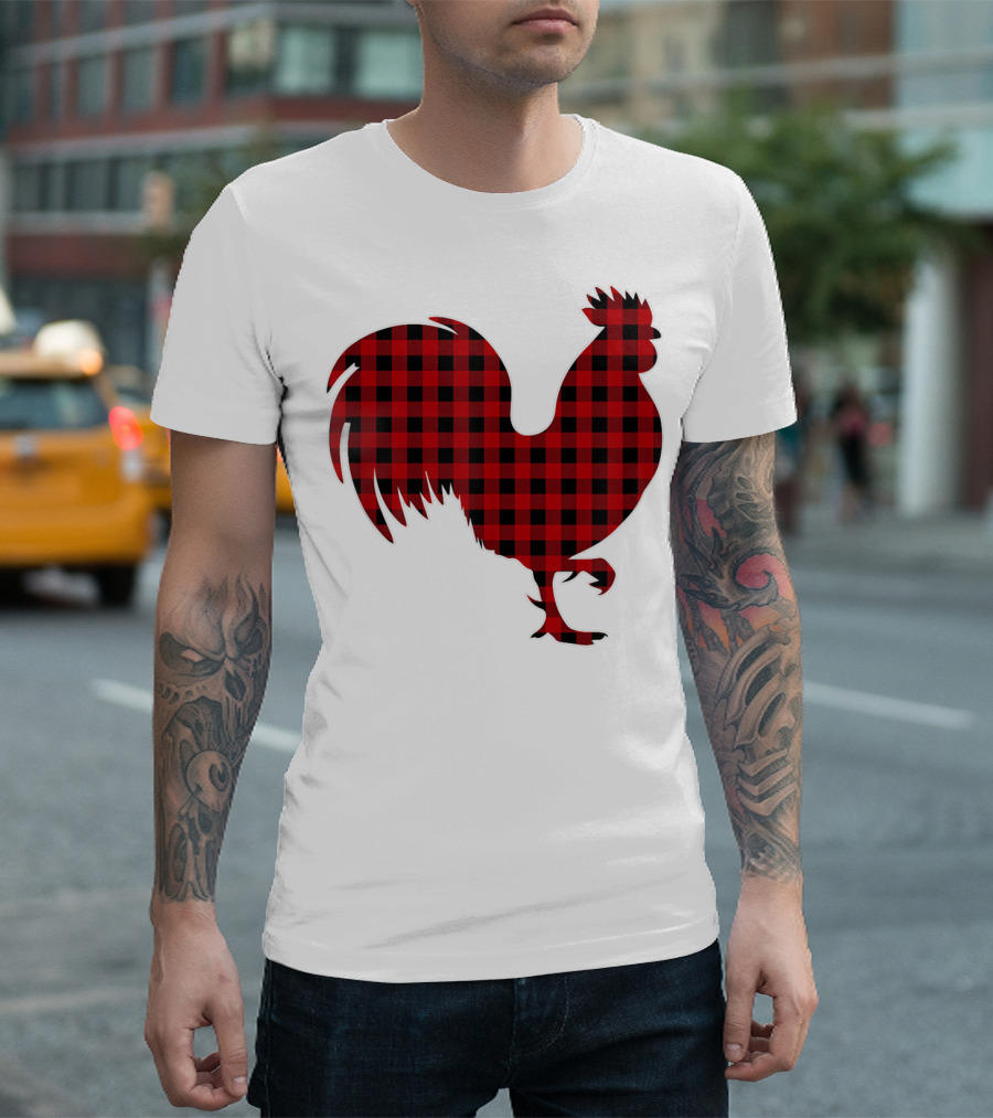 Rooster Red Plaid Buffalo Check T-Shirt