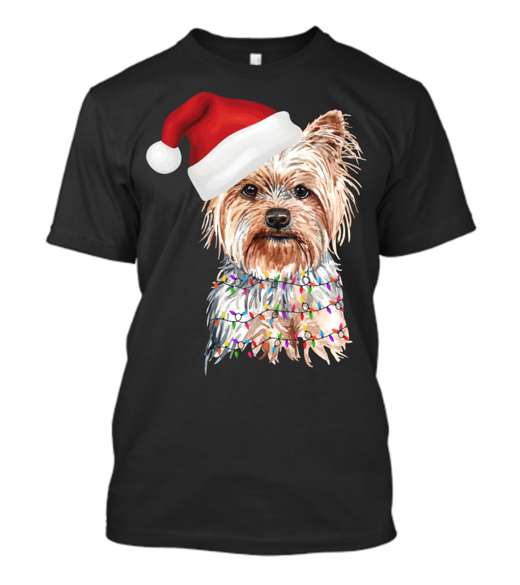 Santa Yorkie Terrier Dog With Christmas Lights Reindeer T-Shirt