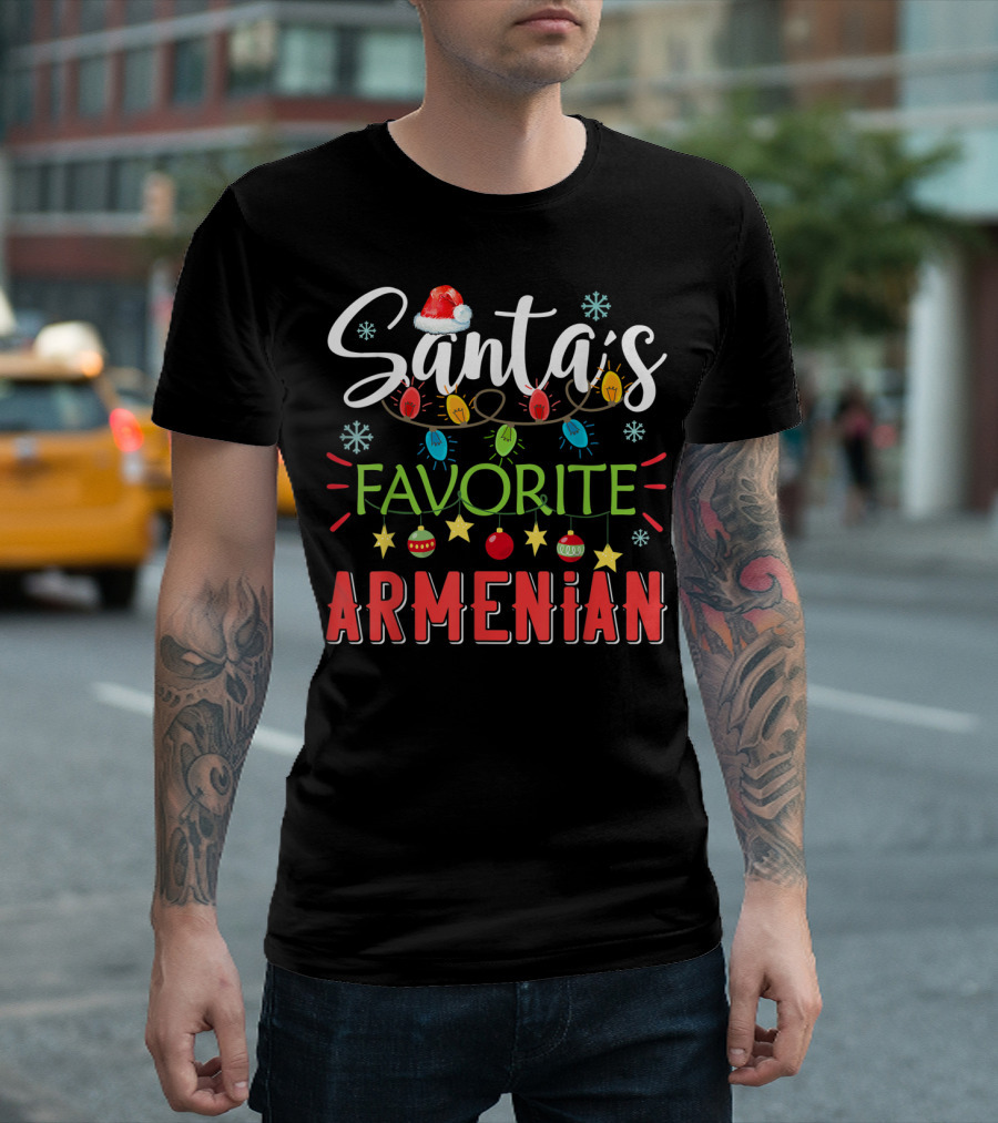 Santa's Favorite Armenian Christmas Lights Santa Hat T-Shirt