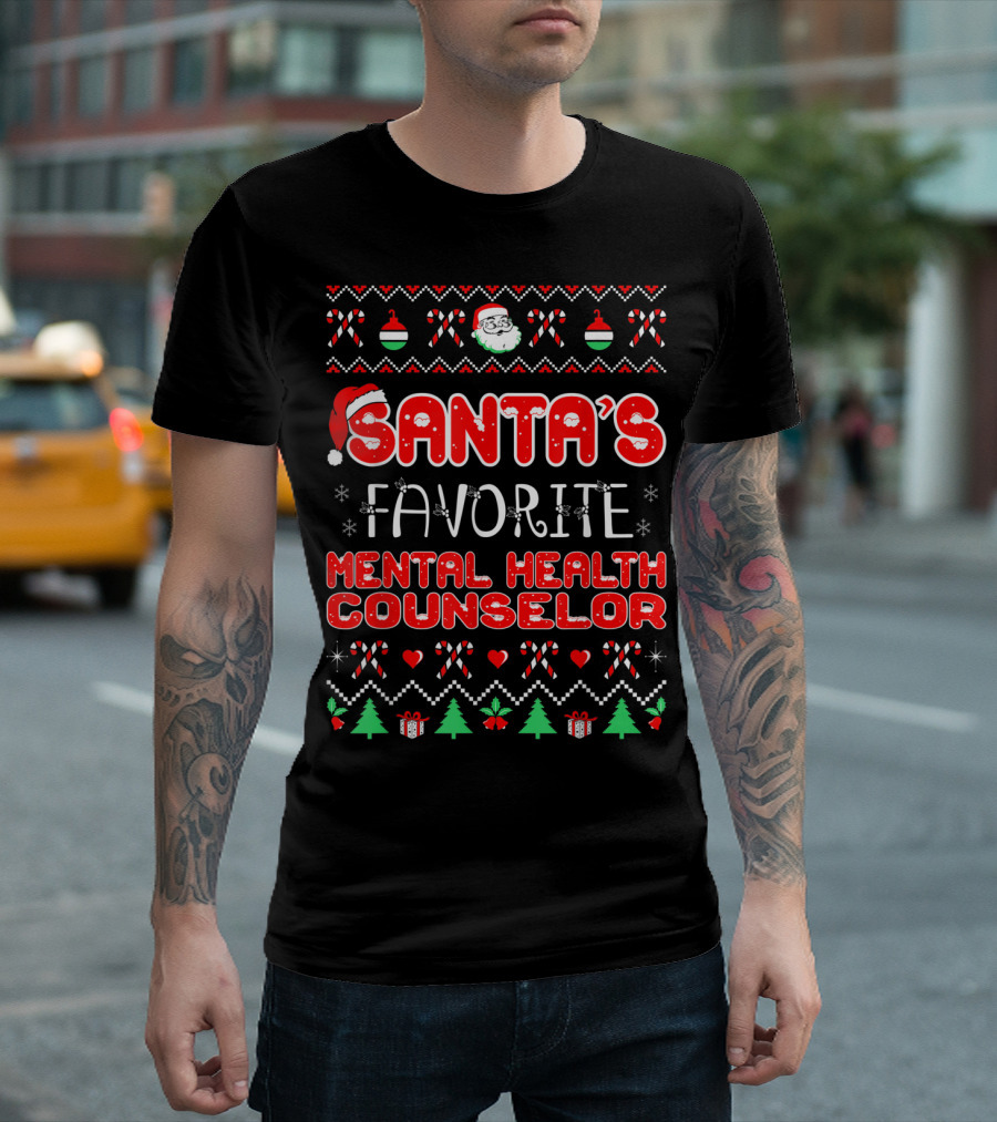 Santa's Favorite Mental Health Counselor Festive Christmas Elements T-Shirt