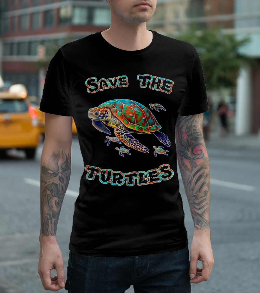 Save The Turtles Colorful Sea Turtle Conservation T-Shirt