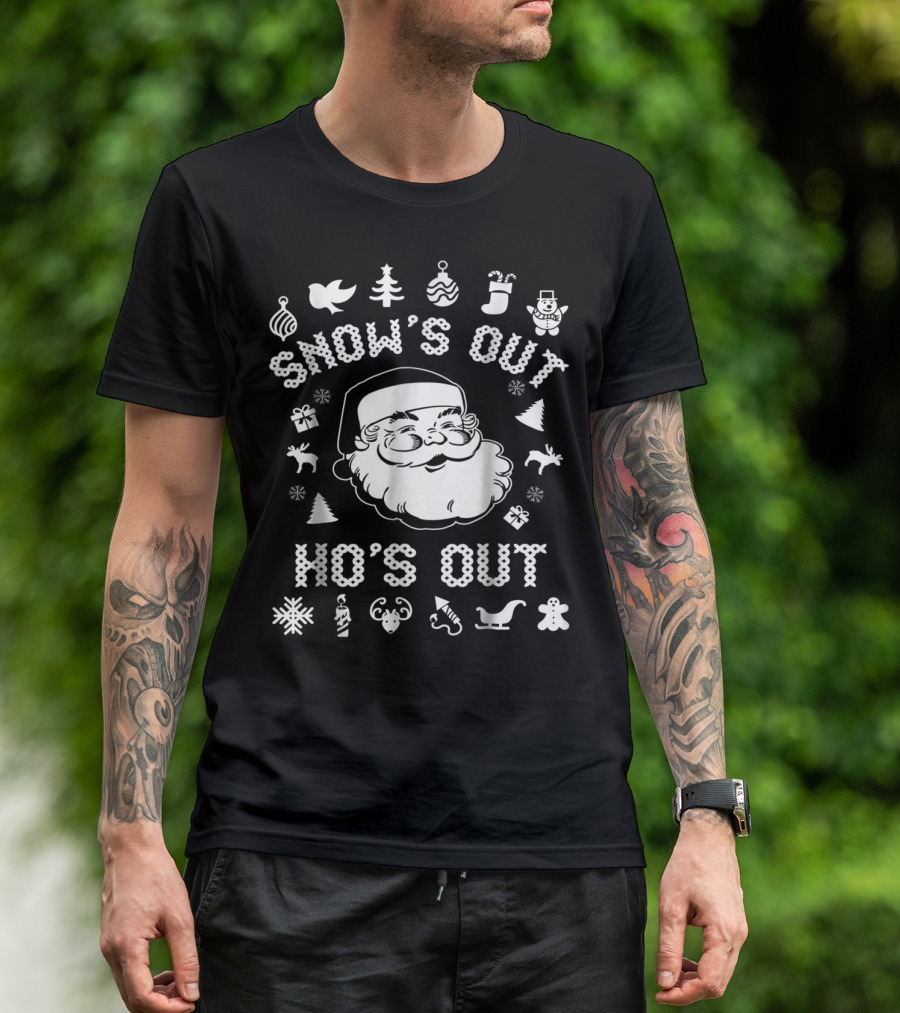 Snow's Out Ho's Out Funny Santa Christmas Holiday Icons T-Shirt