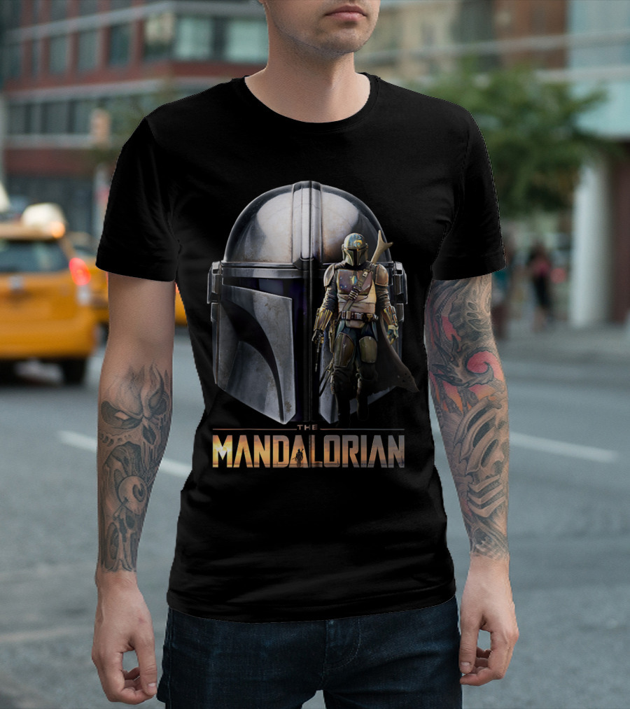Star Wars The Mandalorian Helmet and Bounty Hunter Armor T-Shirt
