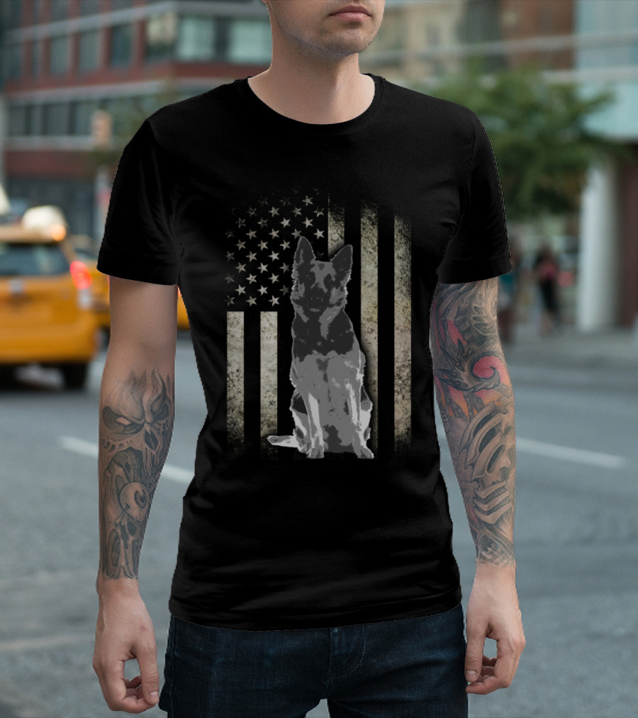 Twosided German Shepherd American Flag T-Shirt