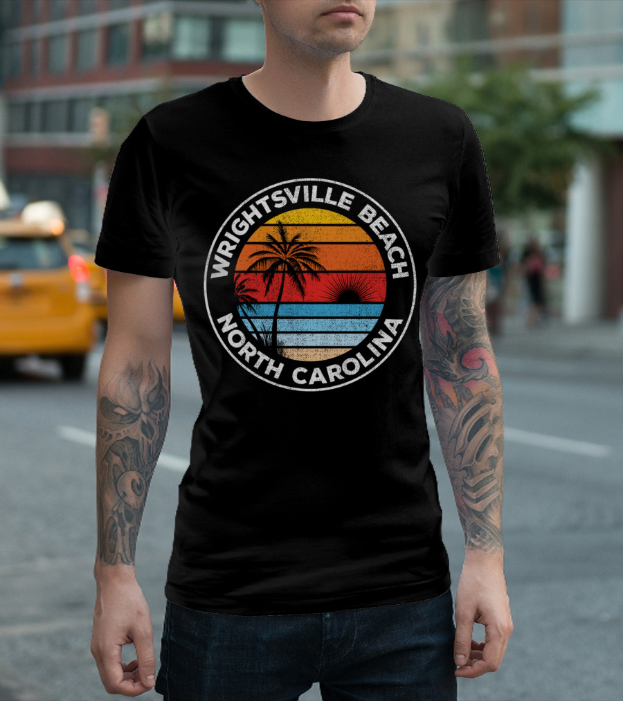 Wrightsville Beach North Carolina Sunset Palm Retro T-Shirt