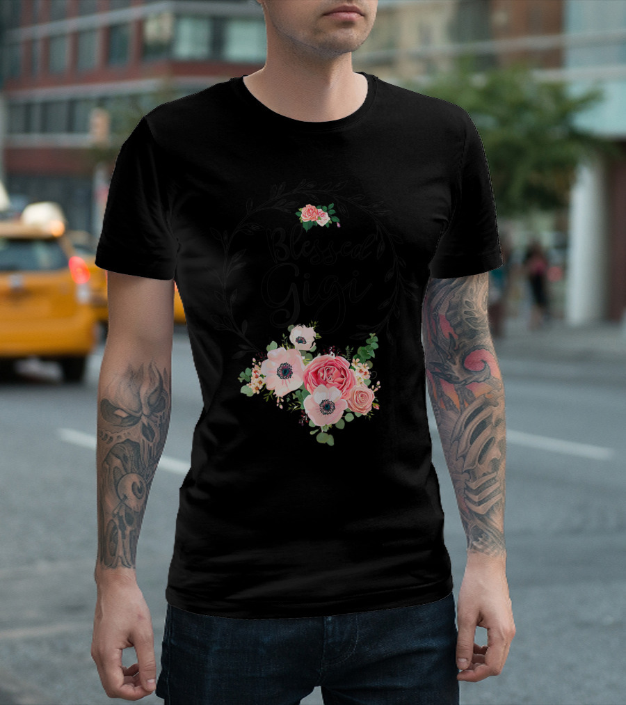 Blessed Gigi Floral Grandma Mother's with Pink and White Flowers T-Shirt