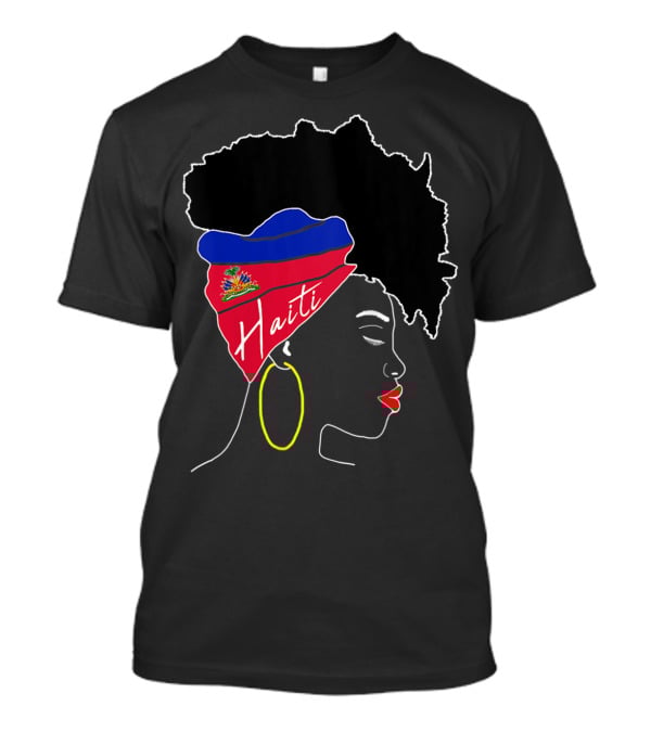 Haitian Girl With Haiti Flag Afro Headwrap Profile T-Shirt