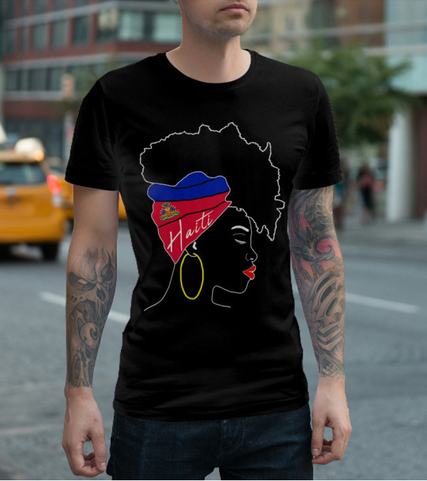 Haitian Girl With Haiti Flag Afro Headwrap Profile T-Shirt