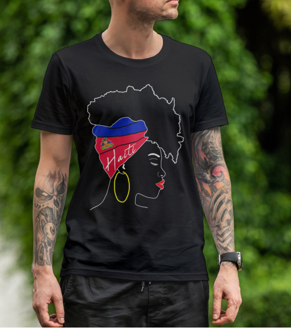 Haitian Girl With Haiti Flag Afro Headwrap Profile T-Shirt