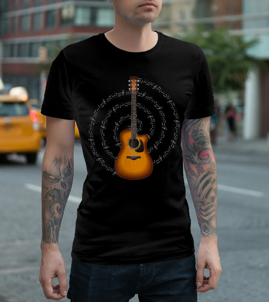 Acoustic Guitar with Spiral Sheet Music T-Shirt
