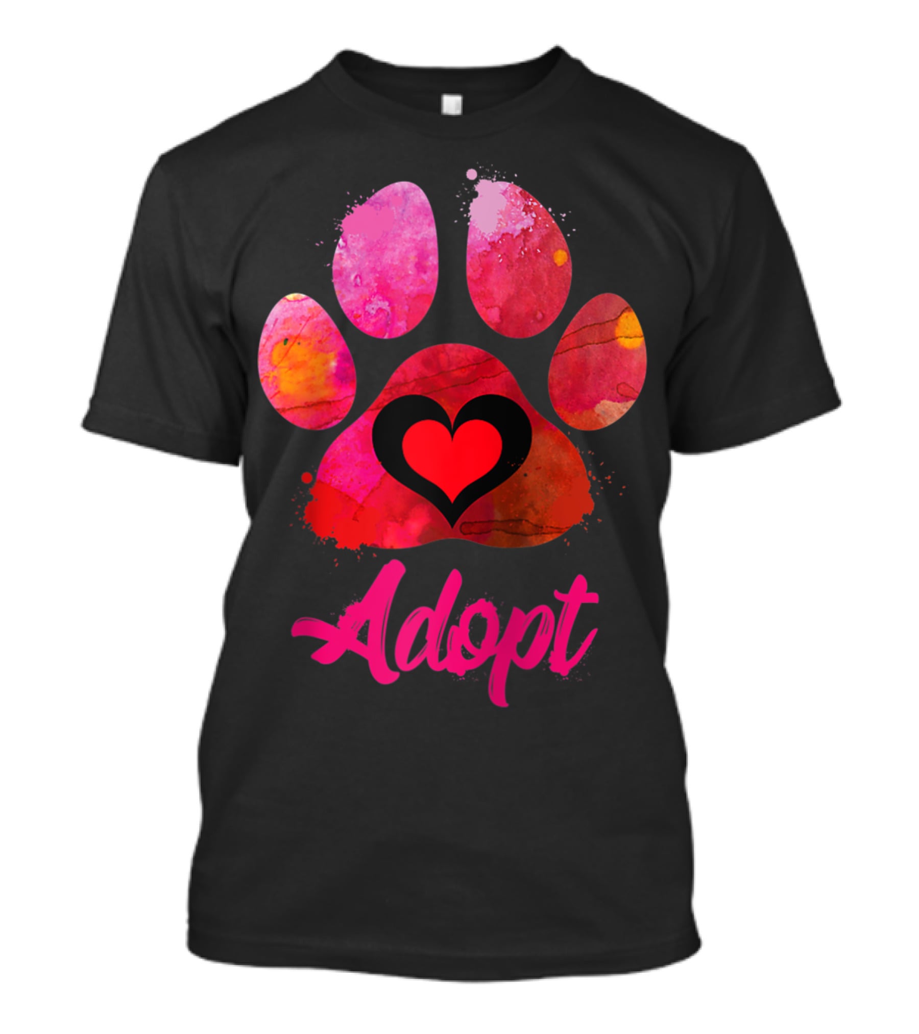 Adopt Love Watercolor Heart Paw Rescue Animal Lover T-Shirt