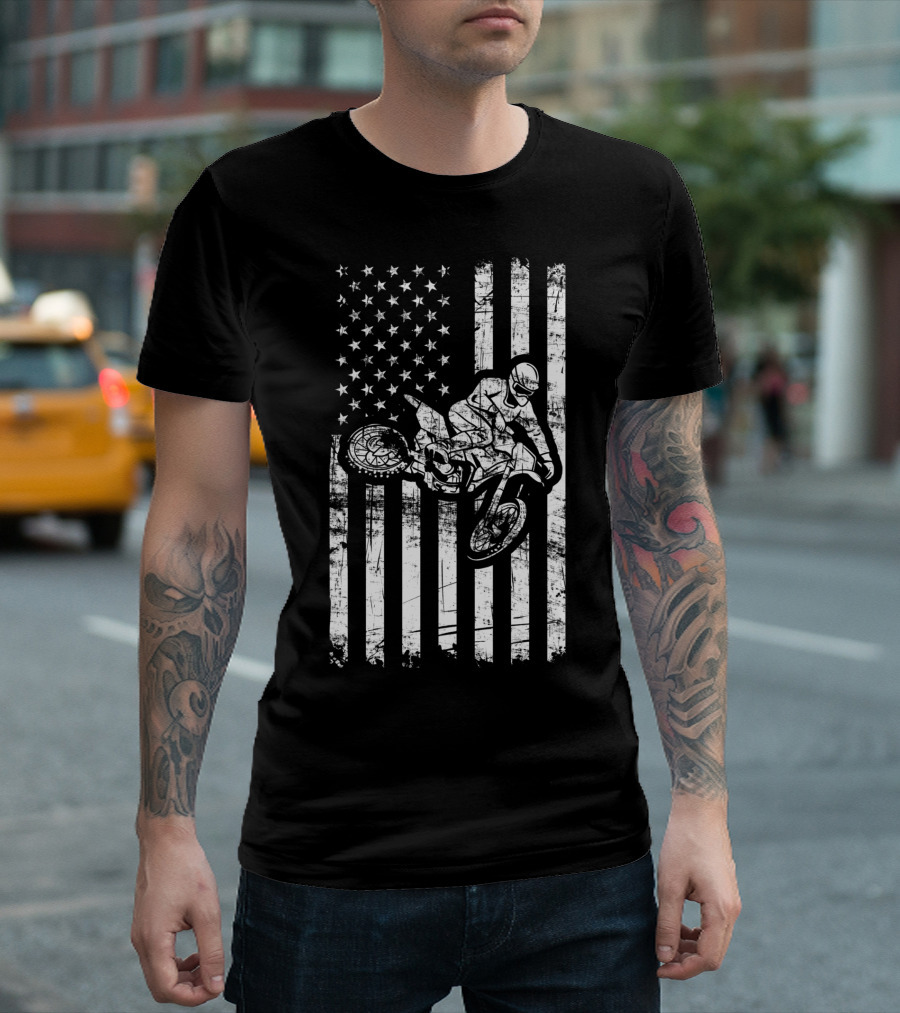 American Flag Motocross Dirt Bike Enduro Rider USA T-Shirt